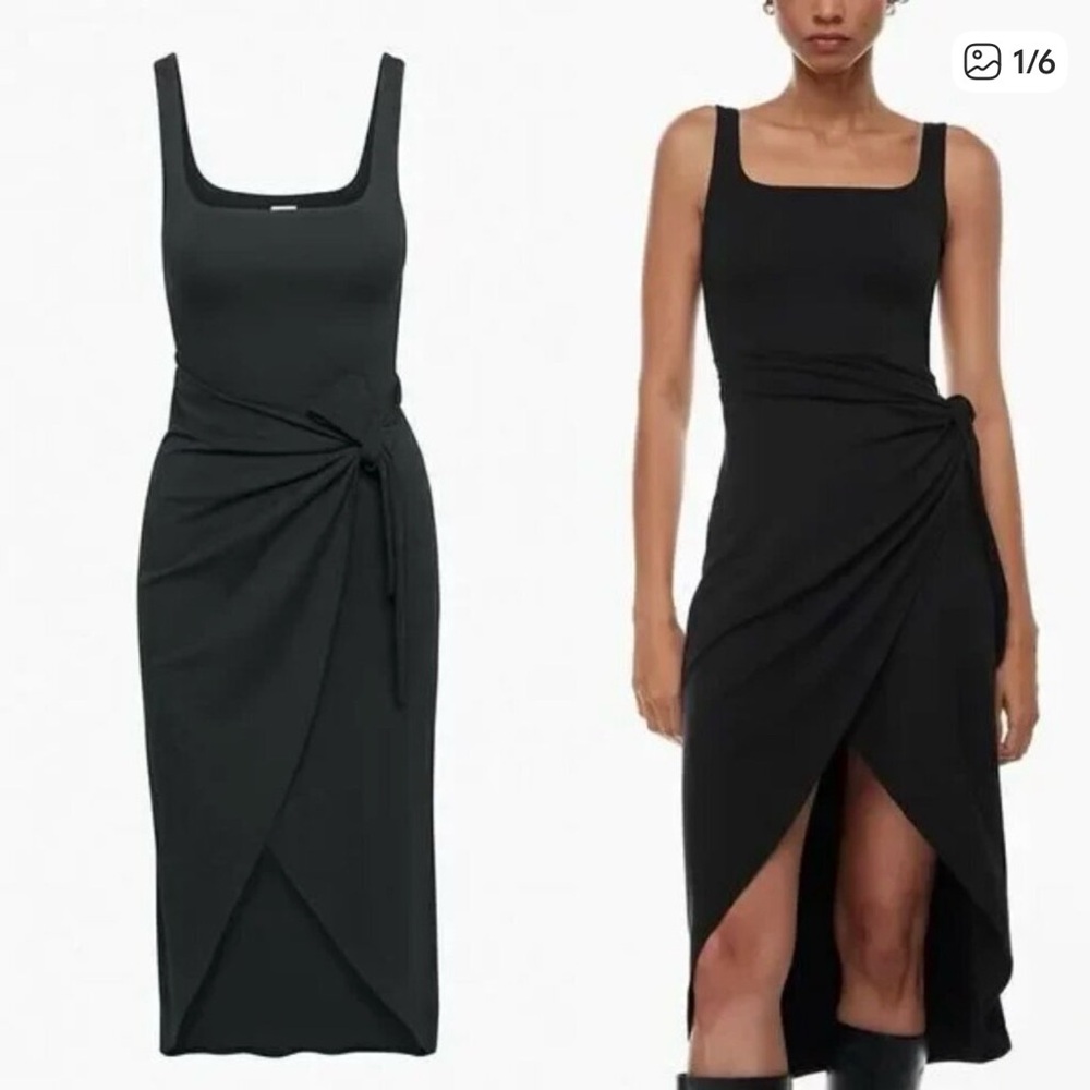 Aritzia Black Asymmetrical Midi Dress Size S